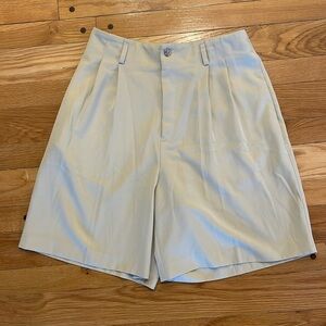 Vtg 90s Haley Women 10 High Waist Rise Pleats Tan Long Length Shorts Made in USA